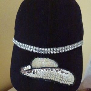 Ladies Black Baseball Hat with Sequin Applique